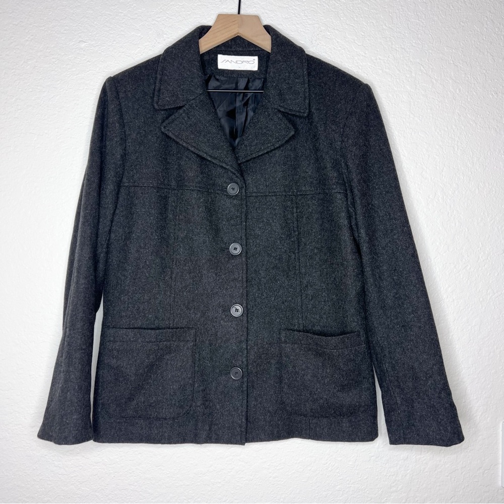 Vintage Sandro Wool Blazer Jacket Dark Gray Women’s size 10
